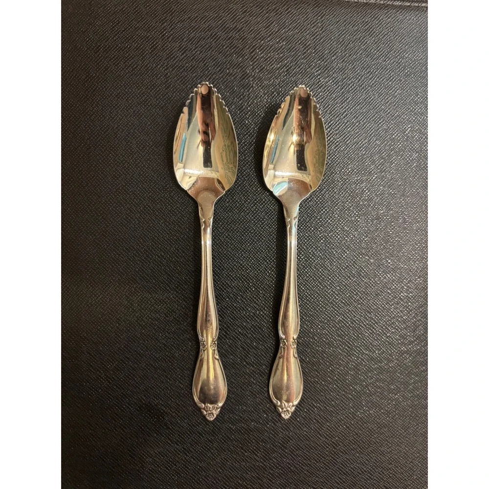 Oneida Community Stainless Morning Rose Grapefruit Spoons‎ Serrated Set of 2